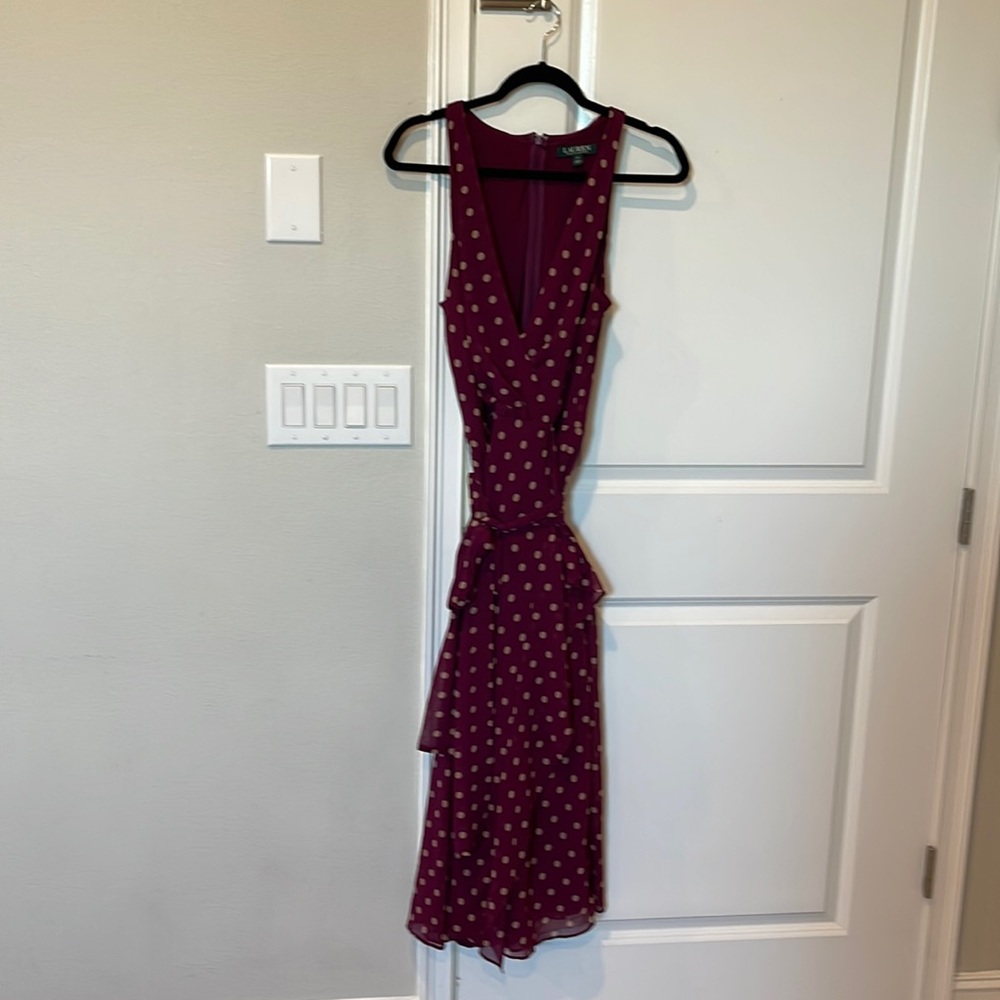 Lauren Ralph Lauren polka dots maroon midi dress